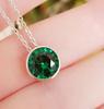 Round Emerald Solitaire Necklace, Classic Bezel Set Round Emerald Pendant, May Birthstoen Necklace