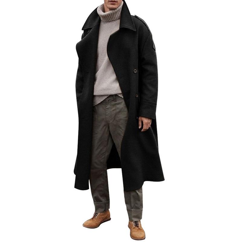 New Autumn and Winter Men's Long Woolen Coat Extra Long Over The Knee Coat