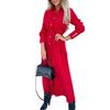 Women's Cotton Button Down Maxi T-shirt Dress Casual Long Sleeve Lapel Collared Long Dress Lace Up Waist Ladies Robes