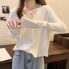 Autumn Long-sleeved Design Sense Niche Top White Fungus Edge V-neck Knitted Cardigan Sweater Jacket Bottoming Shirt Women
