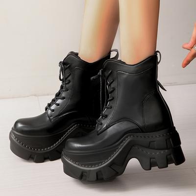 Модные женские массивные ботинки на платформе в стиле милитари на шнуровке, готические панк ботильоны на высоком каблуке, женские больших размеров 42, модные черные мотоциклетные ботинки