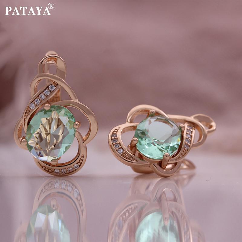 PATAYA Женские серьги из искусственного циркона цвета розового золота с инкрустацией из бледно-голубого яичного зефира