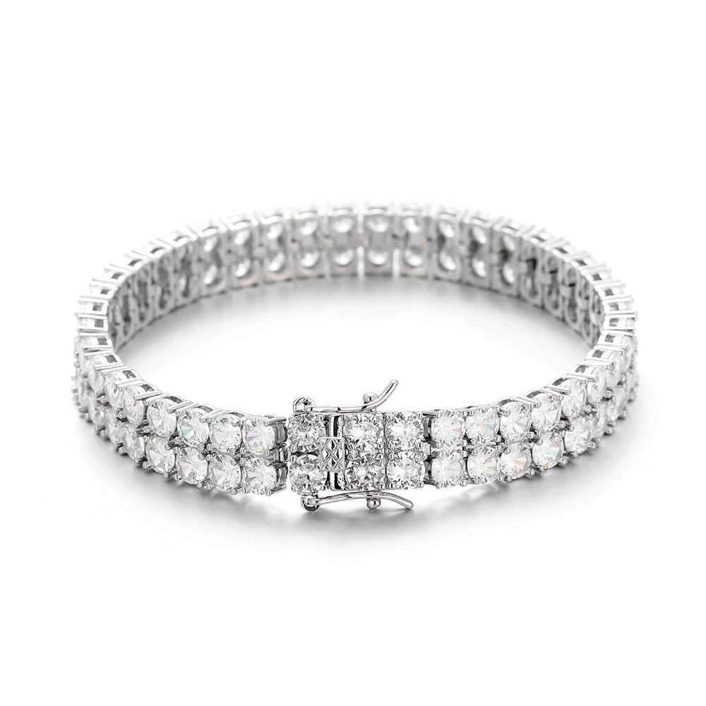 12mm 316L Stainless Steel Double Row CZ Tennis Bracelet 18K PVD Gold Plated Anti Tarnish Waterproof Hip Hop Jewelry