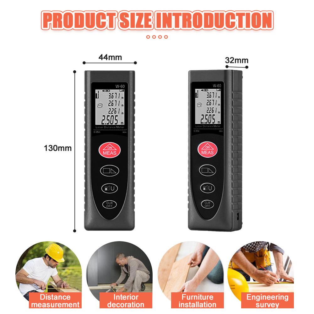 Мини-лазерный дальномер 40/60/80 м, портативный телеметр, диаметр, умный цифровой лазерный дальномер, зарядный лазерный дальномер