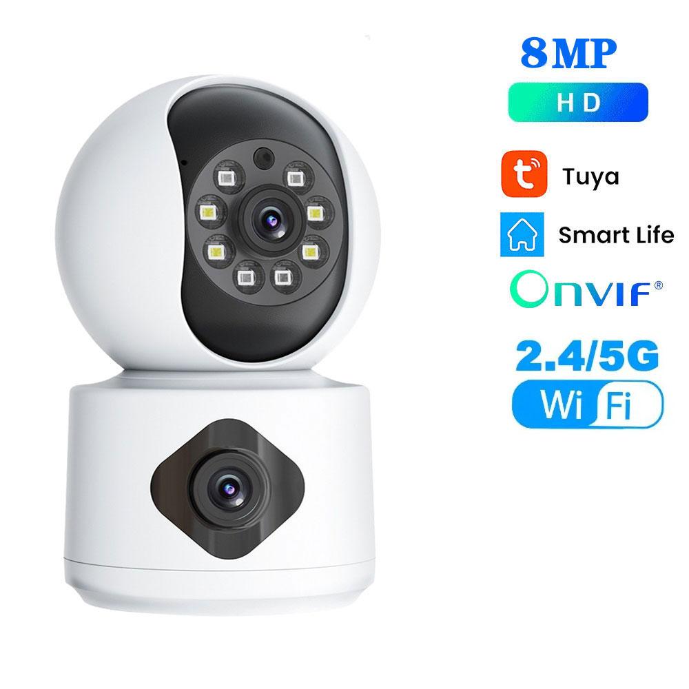 Tuya 8MP 5G Wifi Внутренний объектив Радионяня Цветная камера ночного видения 4k Двойной экран Автоматическое отслеживание Видеонаблюдение