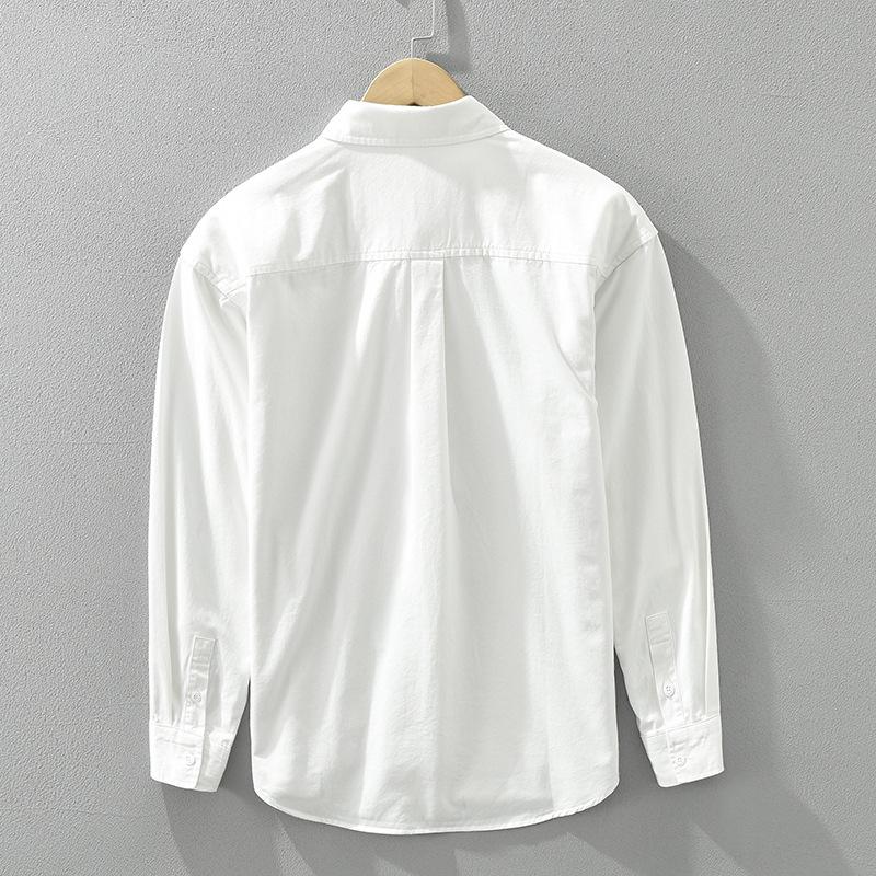 Корейская модная белая рубашка с длинным рукавом, мужская весенне-летняя мужская одежда из чистого хлопка, уличный стиль, свободный топ, лоскутная рубашка с принтом и карманом