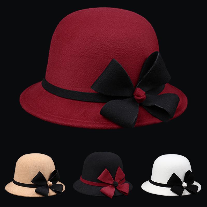Hat Women's Autumn and Winter Wool Flower Pot Hat French Felt Women's Outdoor Warm Windproof Top Hat Wool Wide-brimmed Hat
