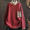 Женский винтажный свободный свитер с круглым вырезом и заплатками, повседневный свитер с длинными рукавами в китайском стиле