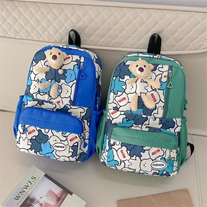 Trendy Large Capacity Canvas Backpack For Girls With Cute Bear Design In Multiple Colors