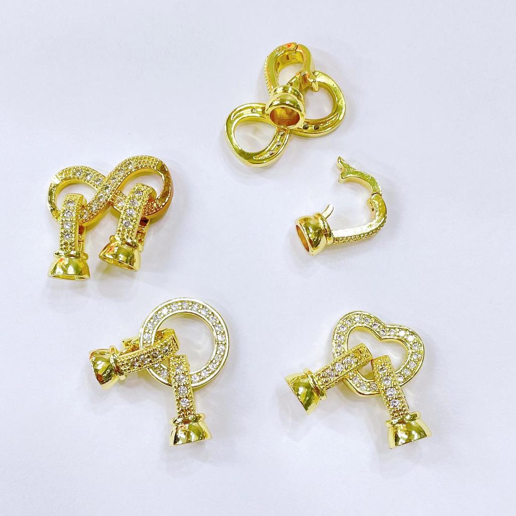 18 К позолоченные инкрустированные циркониевые застежки-застежки для изготовления ожерелья, застежки для бусин, застежка «сделай сам», фурнитура для ювелирных изделий из жемчуга