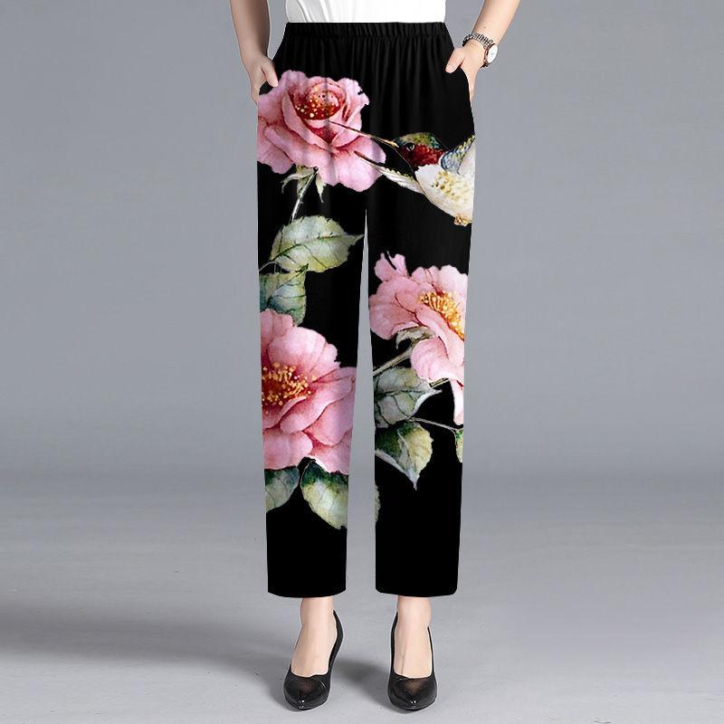 Casual Straight Leg Pants Spring High Waisted Floral Pants Women's Pants