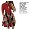 Ladies Dress Zipper Decor Belted Tight Waist Color Matching Print Round Neck Pockets Three Quarter Sleeve A-line Loose Hem Spring Fall Mini Dress