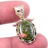 Natural Unakite Gemstone 925 Solid Sterling Silver Two Tone Pendant 1.25'' R7c99