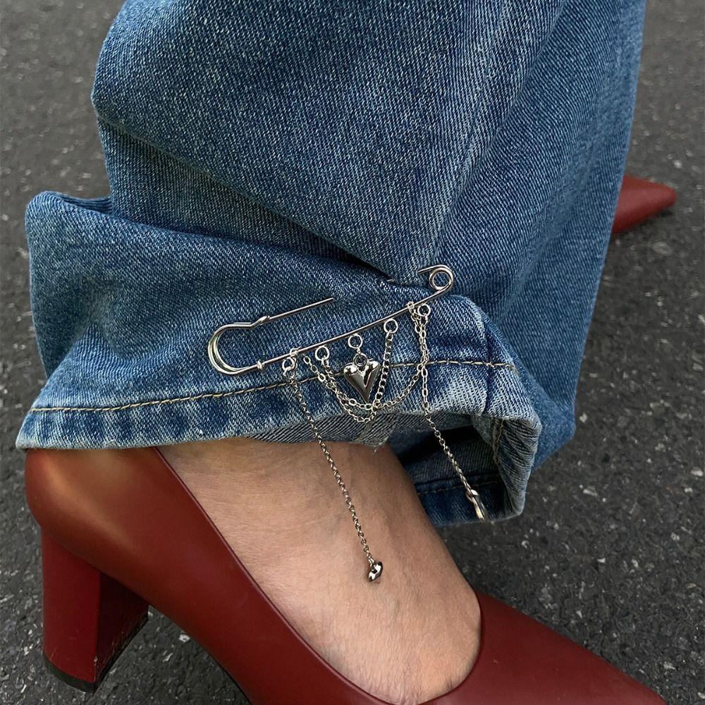 Tassel Pearl Bow Brooch Detachable Fixed Clothes Pin Trouser Leg Decorative Brooch Loose Jeans
