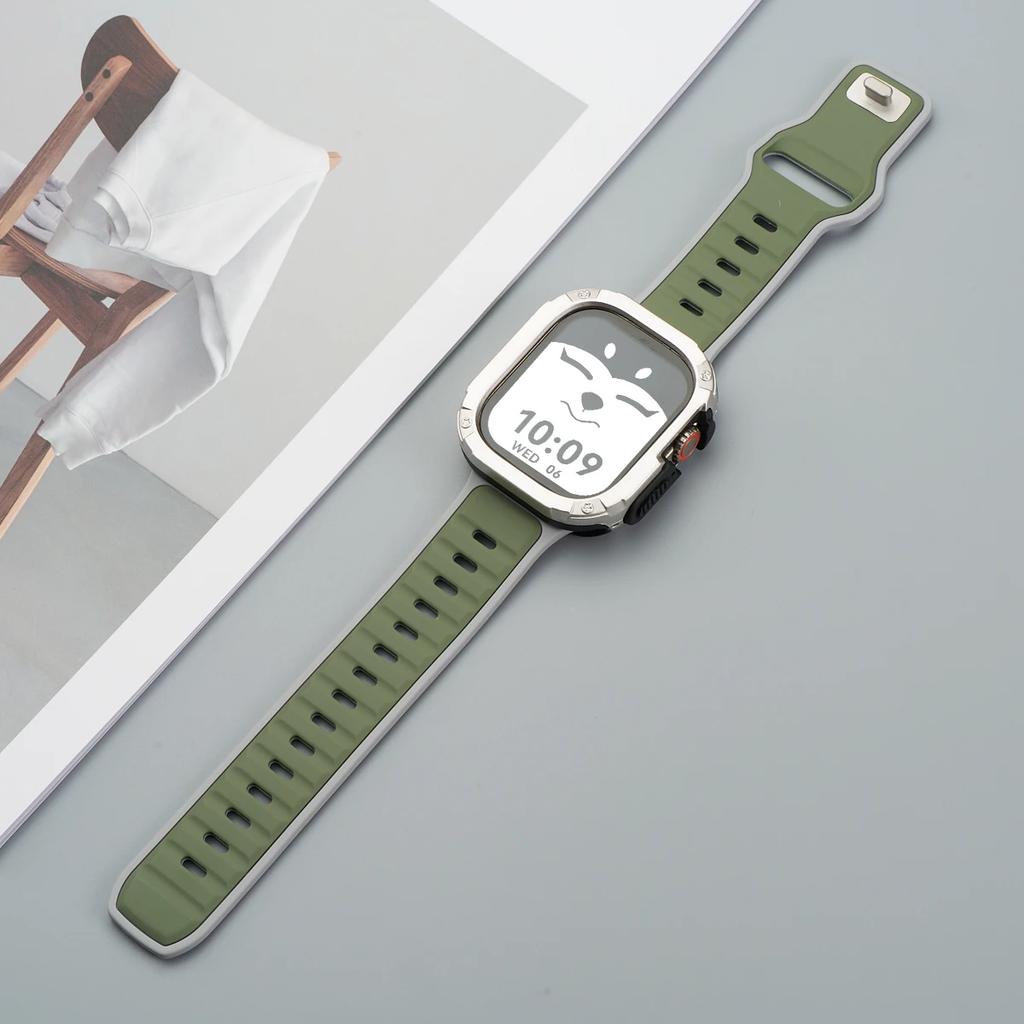 Ремешок+Чехол для Apple Watch 49мм 44 45 46ММ TPU+PC Защитный Бампер Силиконовый Ремешок для Iwatch Серии 10 9 8 7 6 5 4 Se Ultra 1 2