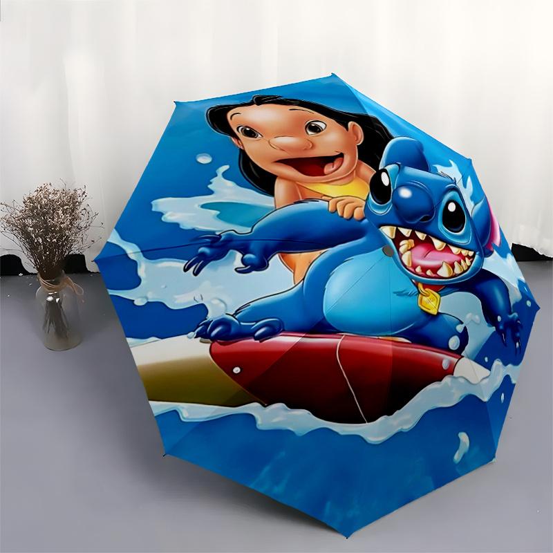 1pc Surfing Lilo & Stitch Automatic Folding Umbrella - 3 Folding Design, Vivid Cartoon Pattern, Suitable for Outdoor Activities, A Gift for