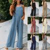 Summer Women's Jumpsuit Casual Solid Color Pocket Square Neck Loose Straps Jumpsuit Backpacking Pants