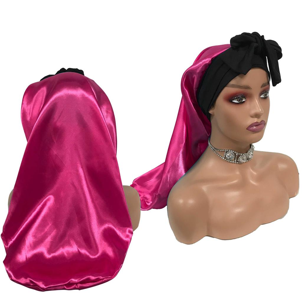 Customize Own Brand Luxury Silk Hair Bonnet Soft Sleeping Long Bonnet for Women