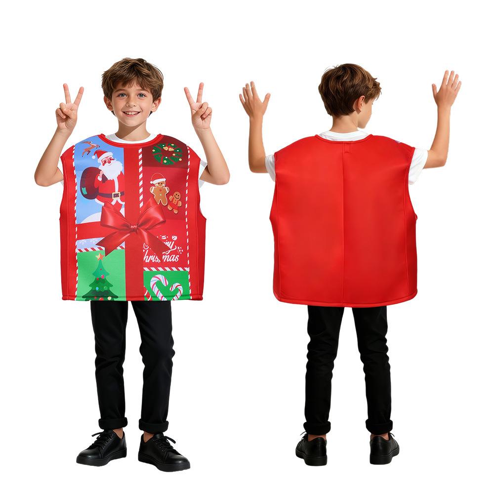 Santa costume Children's Christmas costume Candy cane gift box Party costume