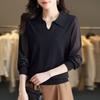 New Spring Style Slim Lapel Chiffon Pullover Top for Women Loose Knitted Base Shirt