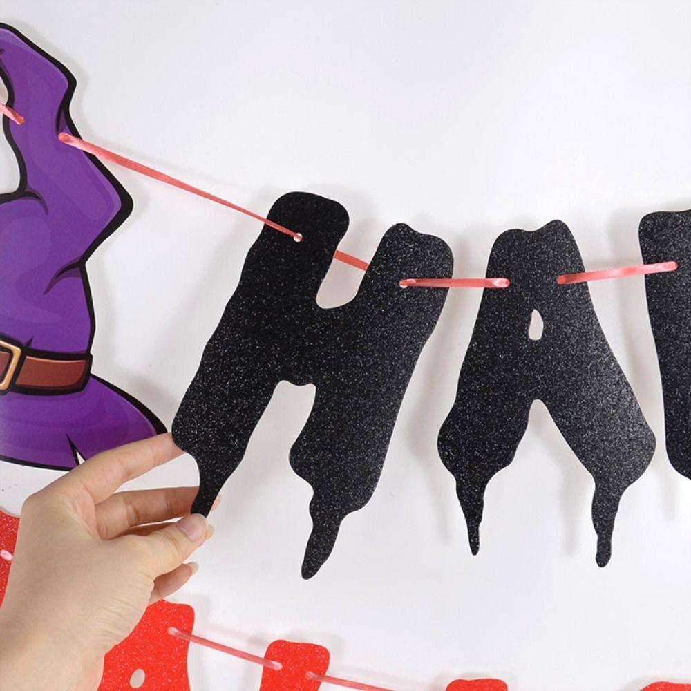 3Pcs/Set Bat Halloween Paper Banner Ghost Ghost Decor Flag Witch Pumpkin Pendant  Party Supplies