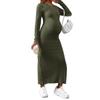 Maternity Long Sleeve Knit Dress With Side Slit Round Neck Bodycon Maxi Pregnancy