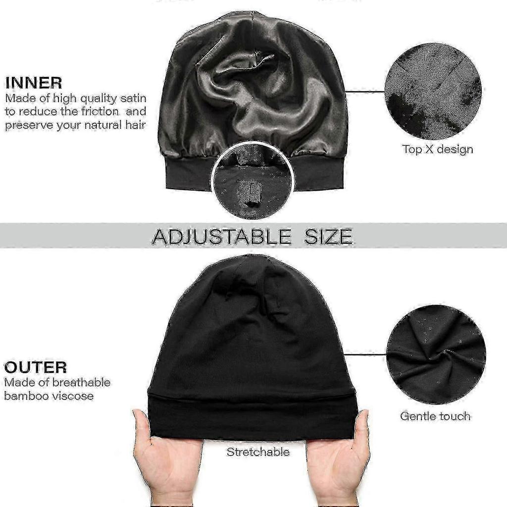 Adjustable Satin Sleep Bonnet for Women, Black