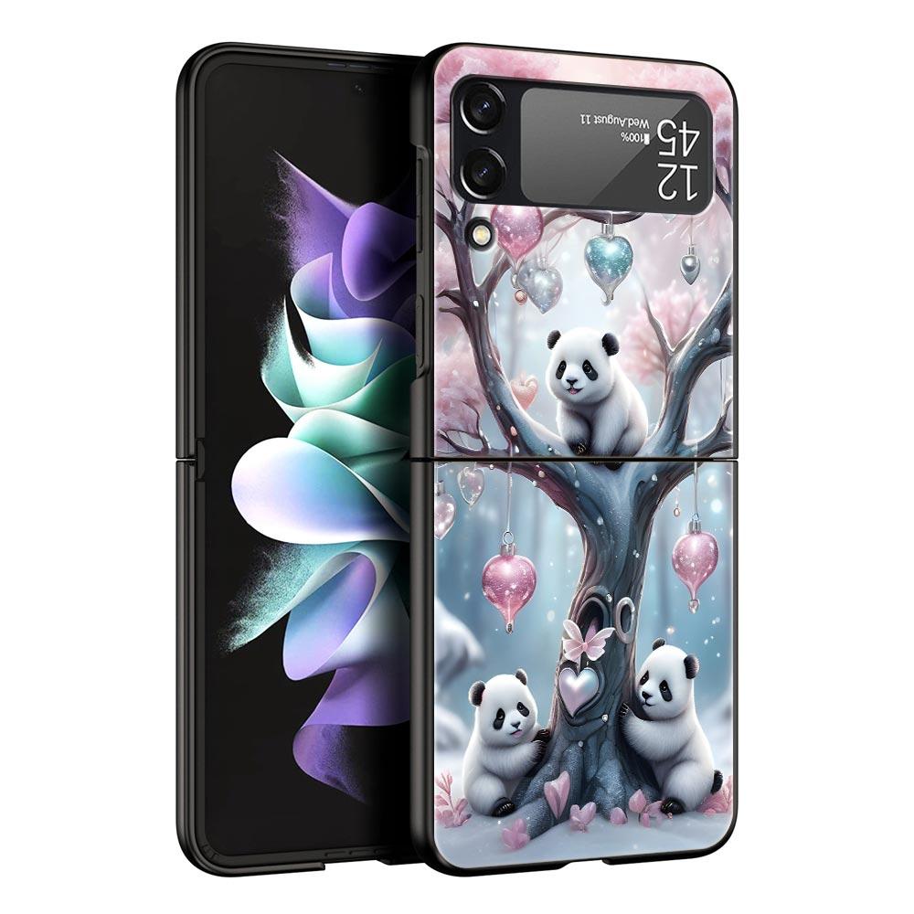 Baby Panda Hard PC Phone Case For Samsung Galaxy Z Flip 7 6 5 4 Black Cover For Galaxy Z Flip 3 Foldable Fundas Shell Capas Bags