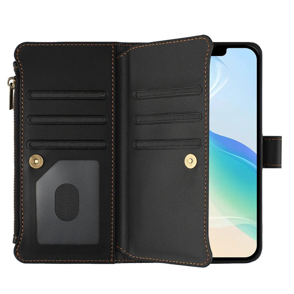 Leather Wallet Flip Case For Doogee N55 Plus N60 Pro Note 58 59 56 56x with Card Slots, Zipper Pocket, Crossbody Strap and Wristlet