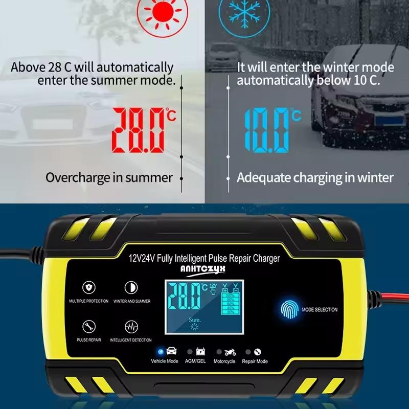 Автомобильное зарядное устройство для аккумулятора 12 В 24 В, импульсный ремонт ЖК-дисплея, умная быстрая зарядка AGM, глубокое циклическое гель-свинцово-кислотное зарядное устройство для авто-мотоцикла