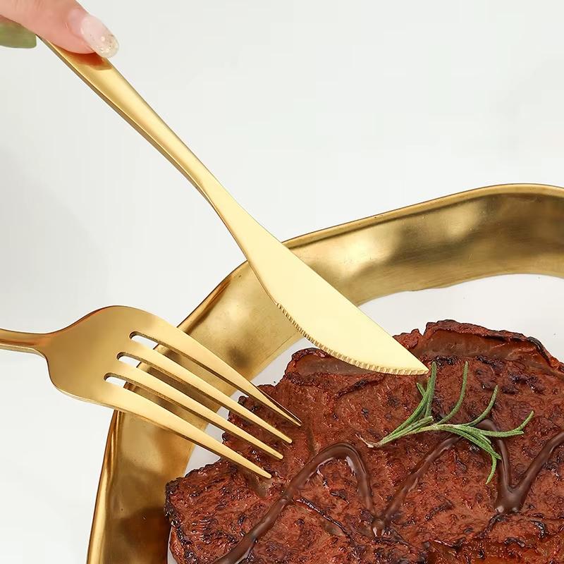 24 шт. золотых столовых приборов, столовые приборы из нержавеющей стали, ножи, чайные вилки, кофейные ложки, столовые приборы, можно мыть в посудомоечной машине, кухонная столовая посуда