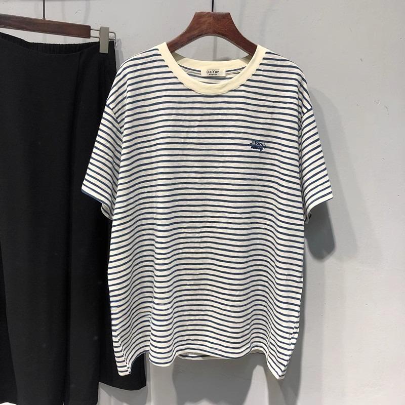 Плюс Размер Женская мода Новый вышитый короткий рукав Топ