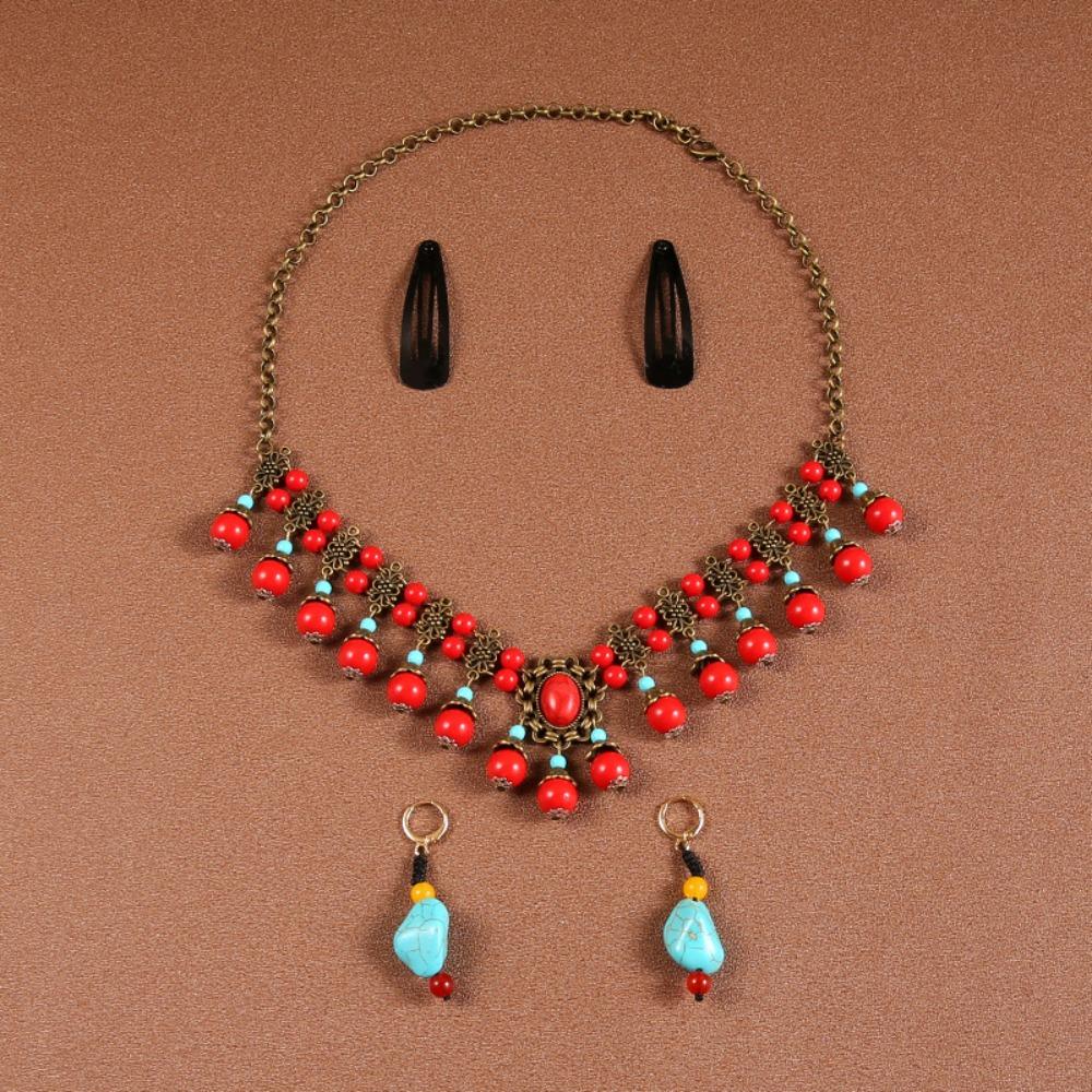 Этнический Стиль Этнический Стиль Цепочка на Лоб Серьга Бусины Кисточки Повязки на Голову Фестивальные Головные Украшения