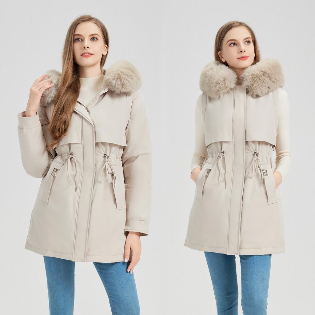 Женская зимняя куртка Parker с хлопковым наполнителем, новая, на талии, длинная, с бархатной подкладкой