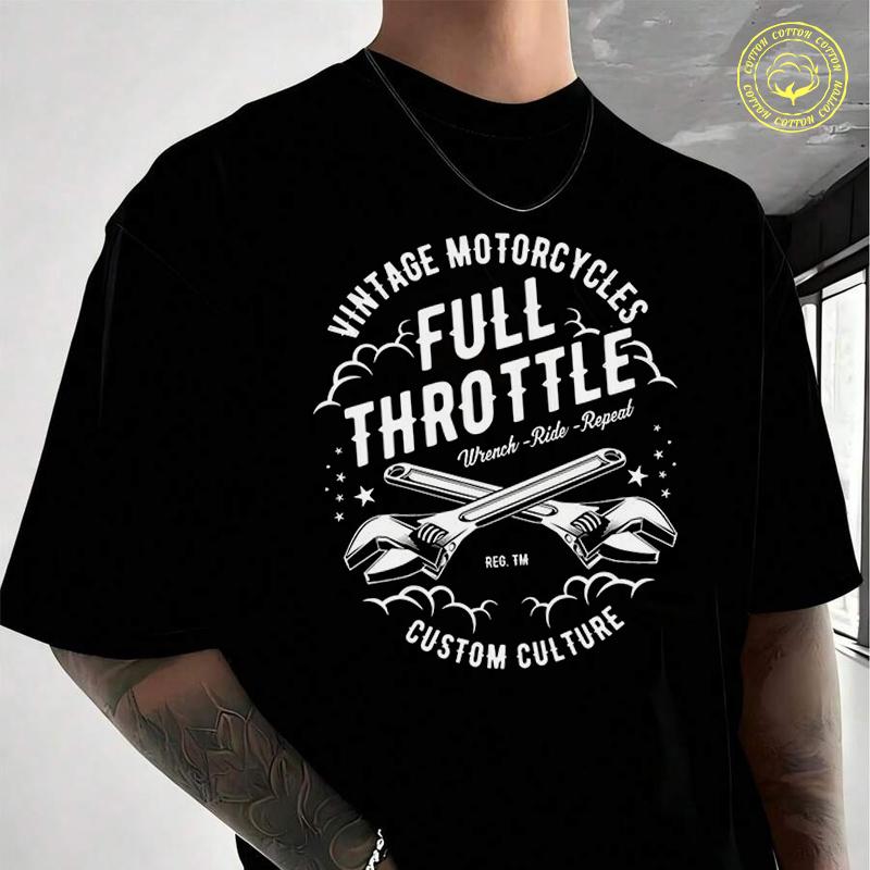 Full Throttle Motorcycle Biker Men's Moto Casual T-Shirt Fashionable Street Suitable For Travel