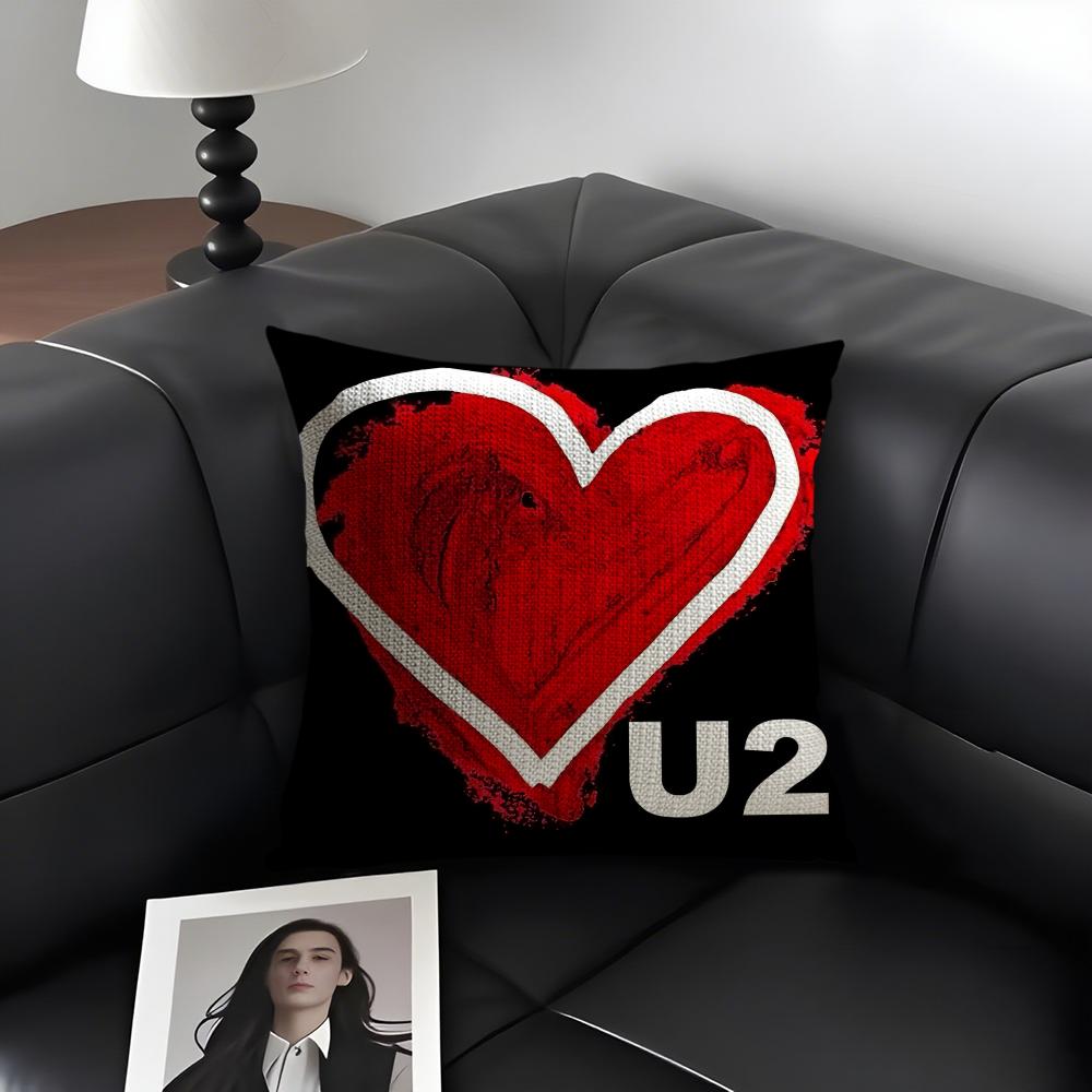 Подушка с принтом группы U2 Rock, натуральный лен, органическая ткань, двусторонняя печать, для дивана, домашний декор, подарок, наволочка