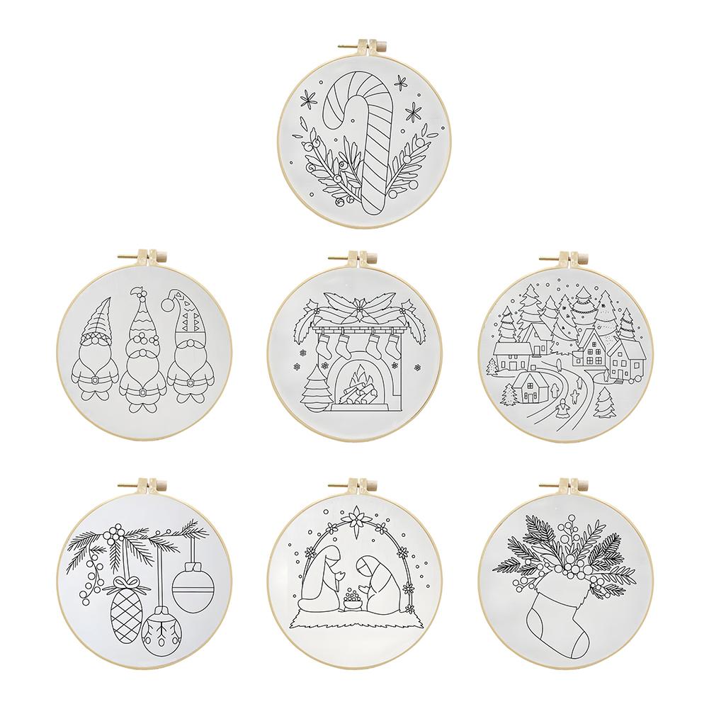 Рождественский набор для практики вышивки стежками с пяльцами для вышивания, цветными нитками и иглами для начинающих, набор для вышивания крестиком своими руками