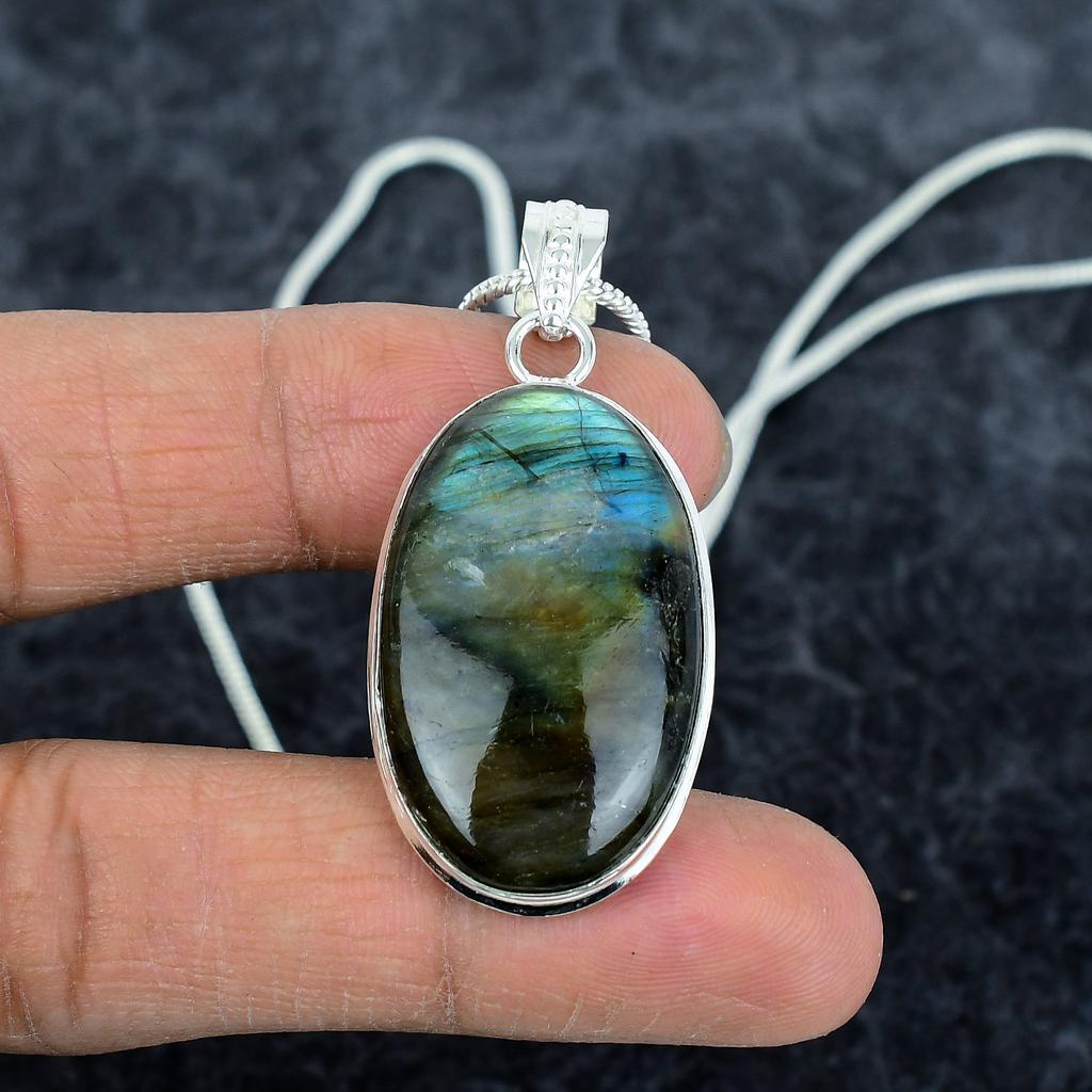 Labradorite Gemstone Handmade 925 Sterling Silver Jewelry Pendant 2.05" M-2848