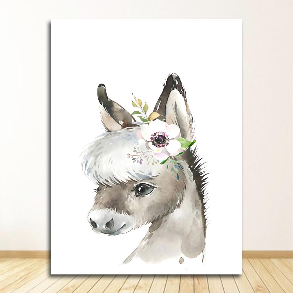 Плакаты на скандинавскую тему и принты, настенная живопись на холсте, настенные картины для детской комнаты, декор для детской комнаты, милый олень, зебра, лев, кролик, свинья, цветок