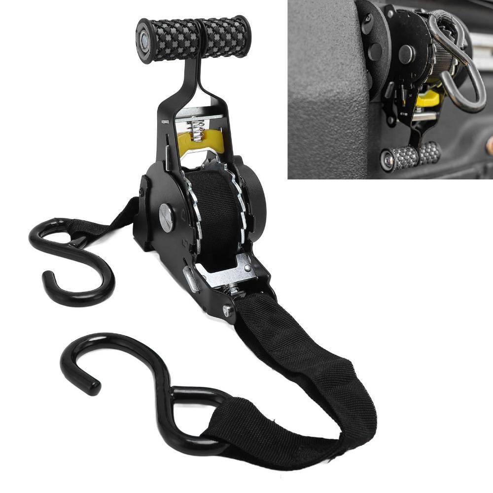 2pcs Balck Auto Ratchet Strap Self Winding Luggage Fixing Strap Durable Tie Down Strap Roof Rack