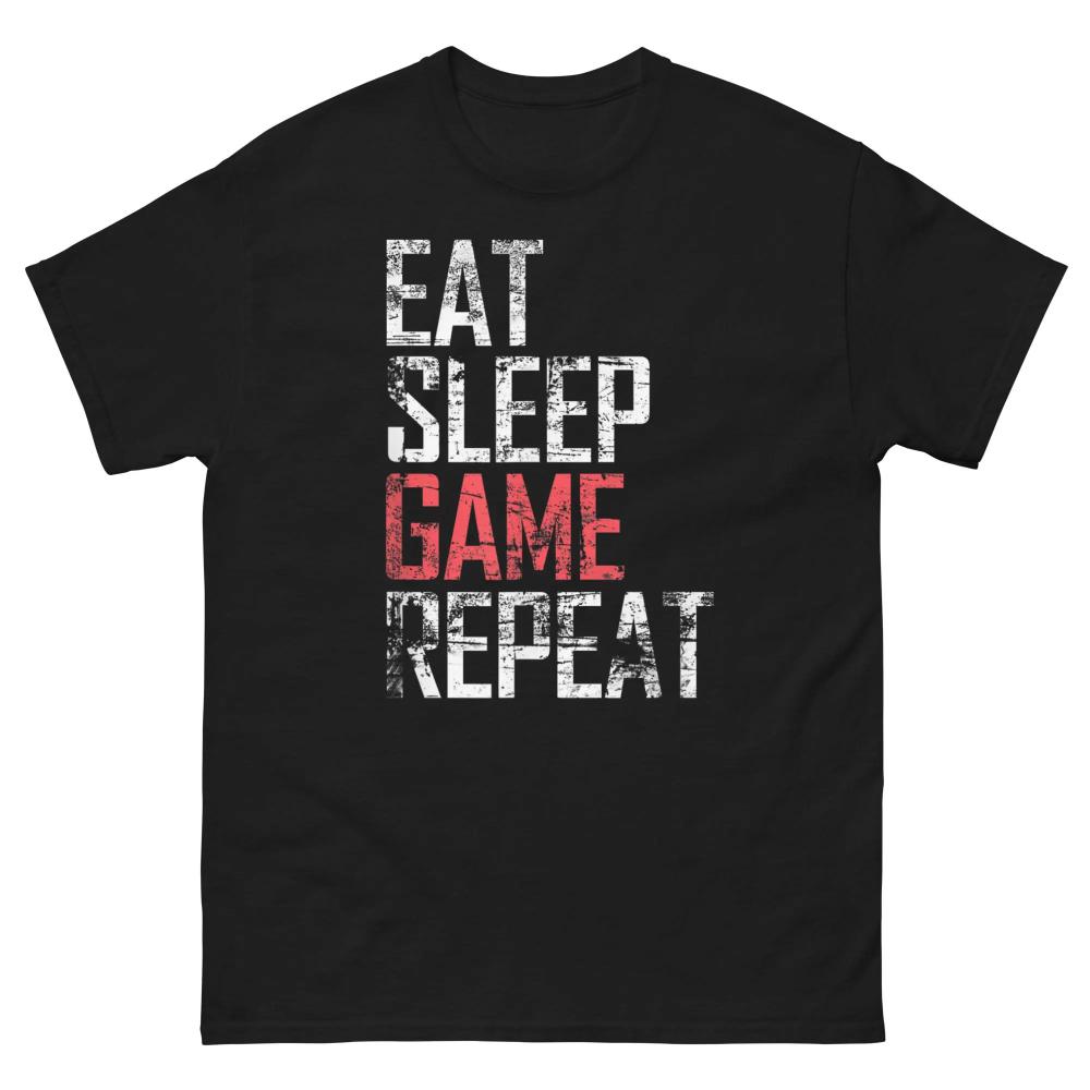 Потертая футболка для геймера EAT SLEEP GAME Repeat Tee Смелая игровая жизнь Подарок Футболка с принтом Короткий рукав Унисекс Женская Всесезонная