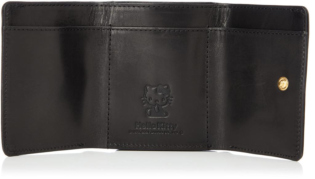 Ribbon Motif Trifold Coin Case Mini Wallet Genuine Leather Cowhide Compact Card Case Nadaya Sanrio HELLO KITTY Sanrio [Hello Kitty] & No.87061 (Black)
