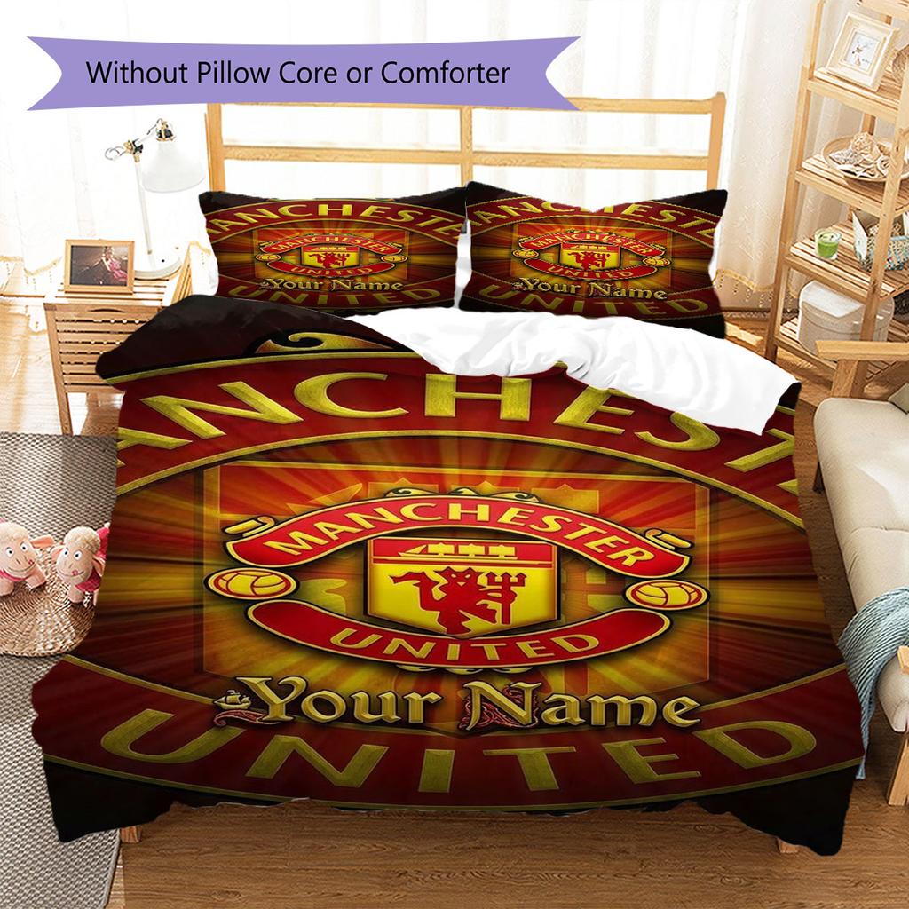 Manchester United F Custom Name Pattern Bedding,Quilt Set Quilt Cover Pillowcase Home Birthday Gift(1 * duvet cover + 2 * pillowcase, without core)