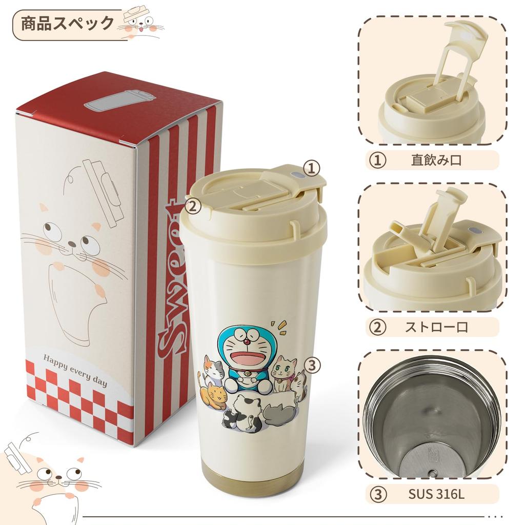 Термос-кружка из нержавеющей стали, 2-сторонняя, бутылка для воды, кофейная кружка, с изоляцией, с соломинкой, легко моется, подходит для активного отдыха, унисекс, 530 мл,