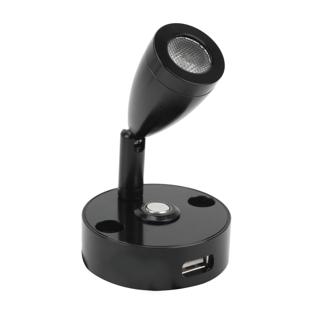 LED RV Reading Light Touch Dimmer 3 Lighting Color with USB Charging Port 12‑24V 3W for Camping Trailers Yachts Black