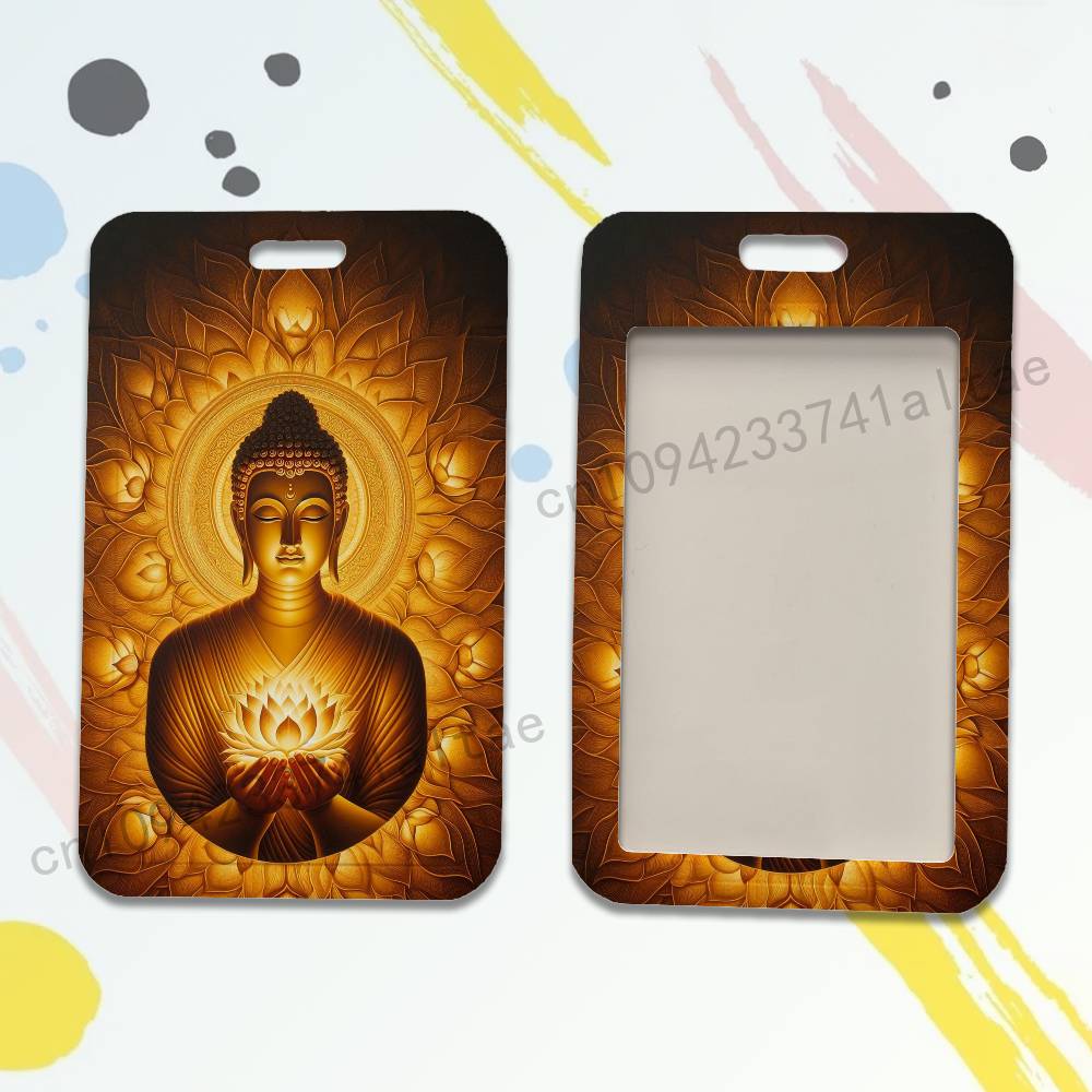 Buddha Belief Art Badge Holder Pass Bus Work Card Cover Chest Pocket Students Card Holder Small Gift
