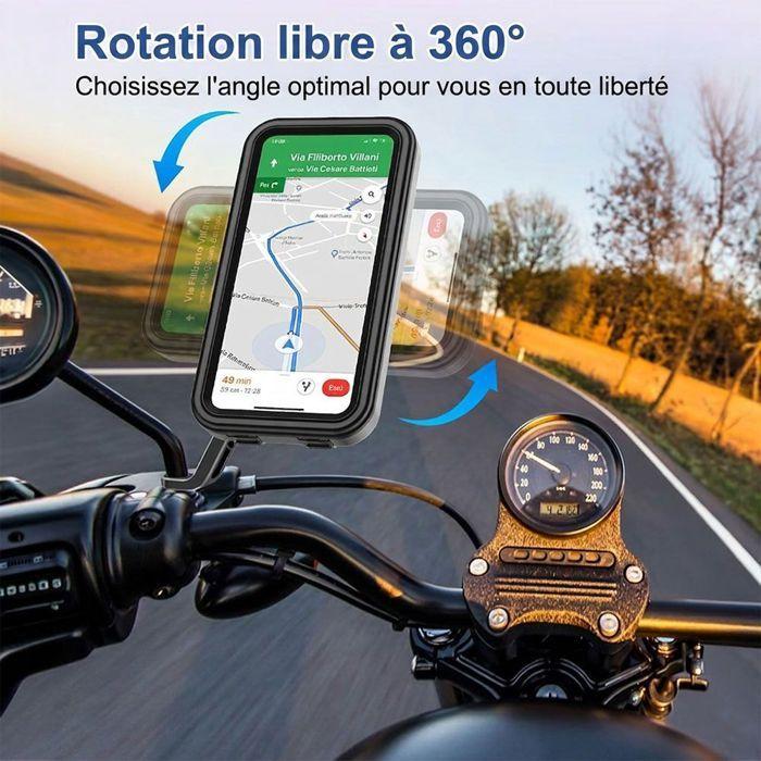 Support Téléphone Moto Rétroviseur, Anti-Vibration Réglable Rotatif 360° Etanche - Noir