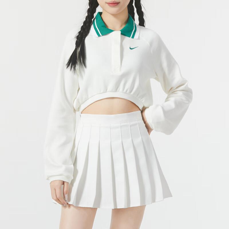 Nike Цветные блоки Спортивные уличные короткая модная футболка-поло с длинным рукавом SS24 женские топы белые FN1881-133
