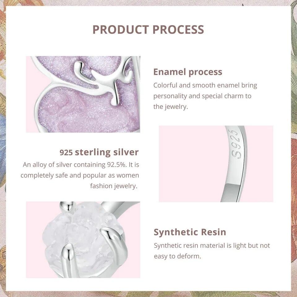 Bamoer, стерлинговое серебро 925 пробы, фиолетовое, пурпурное, эмаль, кольцо с бабочкой, цвет, сменное кольцо с цветком для женщин, ювелирные изделия для вечеринок