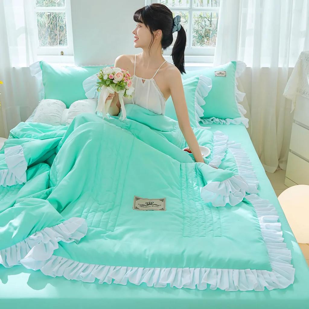 WTEMPO Летние тонкие стеганые одеяла с оборками Высококачественные Ретро Элегантные Кружевные Прохладные Одеяла Односпальные/Двуспальные Стеганые одеяла с принтом Домашние Общежитие Отель Мягкие Пледы